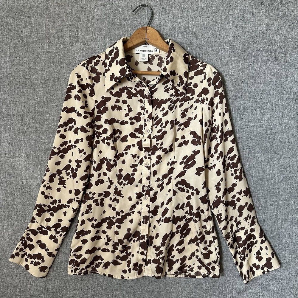 Annorlunda Cow Print Blouse Top Women's Silky Texture